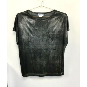 Vintage Cherry Hill Womens Black Silver Polka Dot Dolman Sleeve Top Size Large